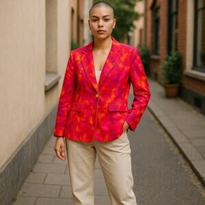 Watercolor Satin Single Button Blazer. Colorful jacket. Size-L